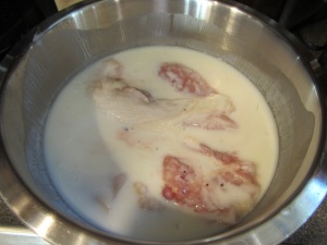 Chicken after soaking in buttermilk for ~24 hours.