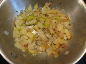Apple/onion cooked until golden.