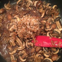 Cooked wheat berries added to mushroom mixture.