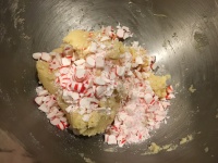 Crushed peppermint added to dough with peppermint extract.