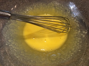 Yolks and water whisked until lightened.