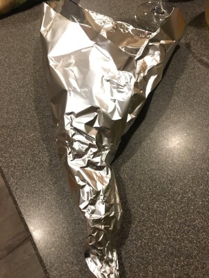 Foil cone to keep potstickers warm.
