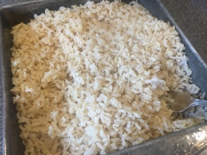 Fluffed rice after cooking for an hour.