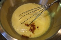 Eggs, melted butter, room temperature buttermilk, and vanilla extract.
