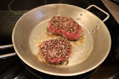 Filets in pan for four minutes on each side.