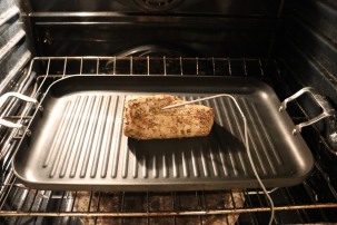 Rested roast placed in 250 degree oven until reaching 135 degrees.